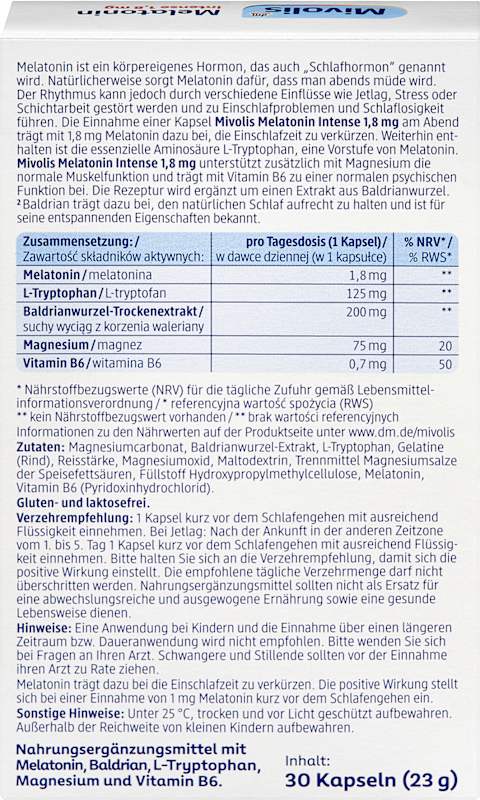 Mivolis mélatonine Intense gélules 30 pièces 23 g