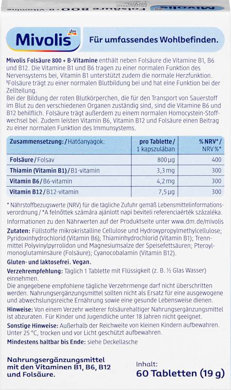 Mivolis Acide folique 800 + vitamines B 60 comprimés 19 g
