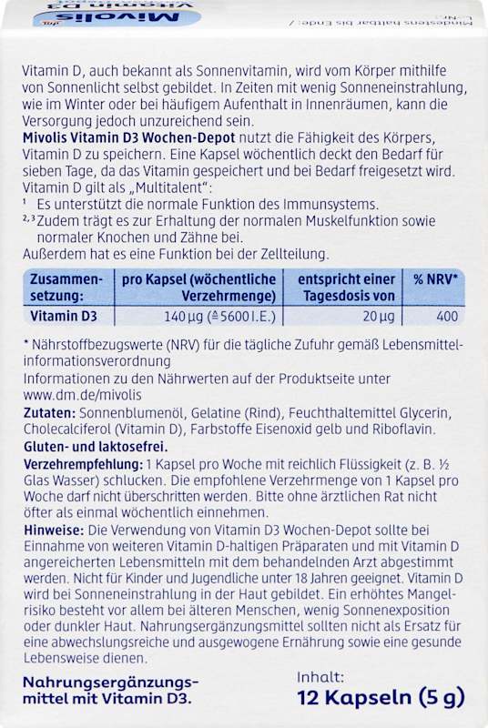 Mivolis Vitamine D3 5600 U.I. capsules hebdomadaires 12 pièces 5 g