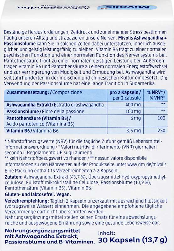 Mivolis Ashwagandha + passiflore 30 capsules 13,7 g