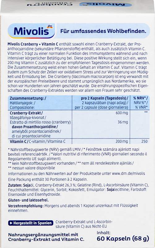 Mivolis Canneberge + Vitamine C gélules 60 pièces 68 g