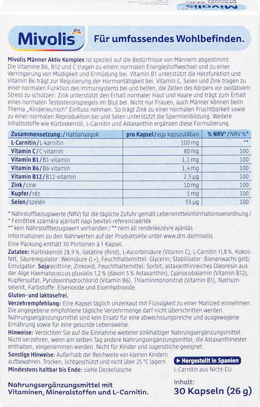 Mivolis Complexe actif homme capsules 30 pièces 26 g