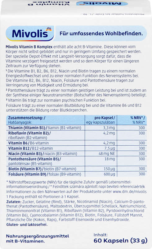 Mivolis complexe vitamine B gélules 60 pièces 33 g