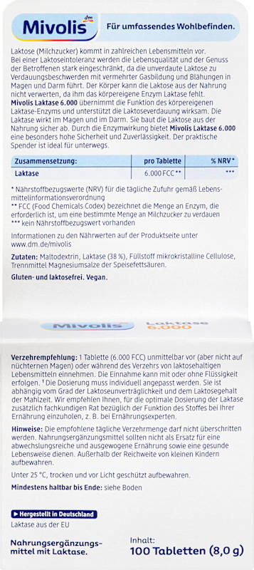 Mivolis Lactase 6.000 mini comprimés 100 pcs 8 g