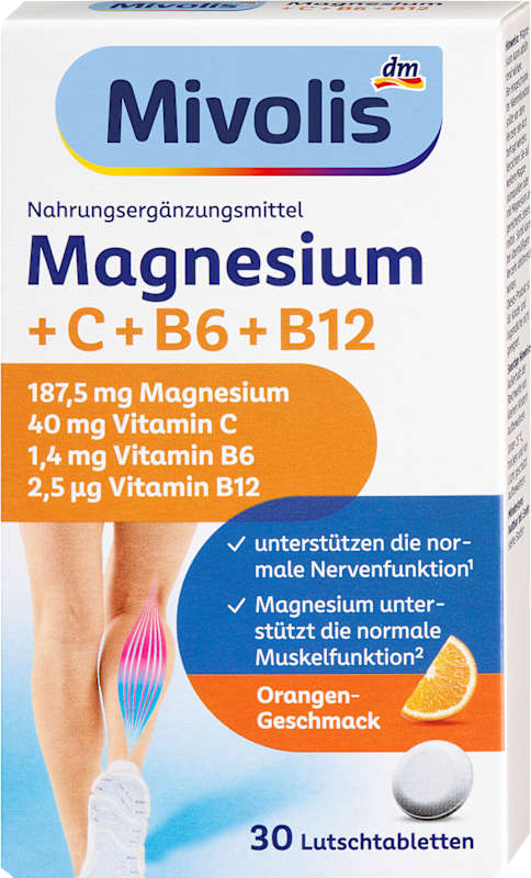 Mivolis Magnésium + Vitamine C + B6 + B12 pastilles 30 pièces 45 g