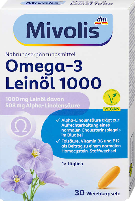Mivolis Omega-3 Huile de lin 1000 capsules 30 pièces, 46,9 g