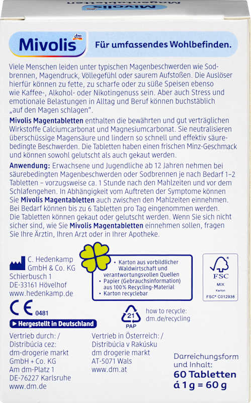 Mivolis comprimés estomac 60 pièces, 60 g