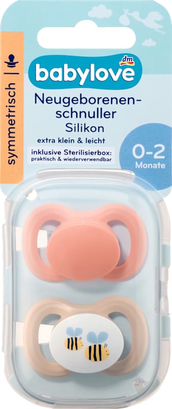 babylove Sucette nouveau-né silicone symétrique abricot/beige, 2 pcs