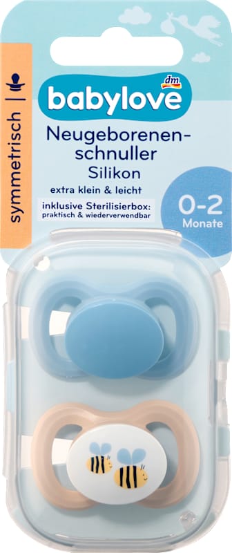 babylove Sucette pour nouveau-nés silicone symétrique bleu/beige, 2 pièces