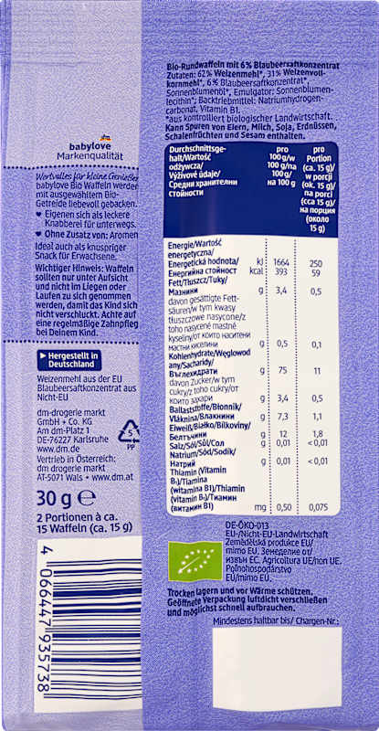 babylove en-cas enfant gaufrettes myrtille 30 g