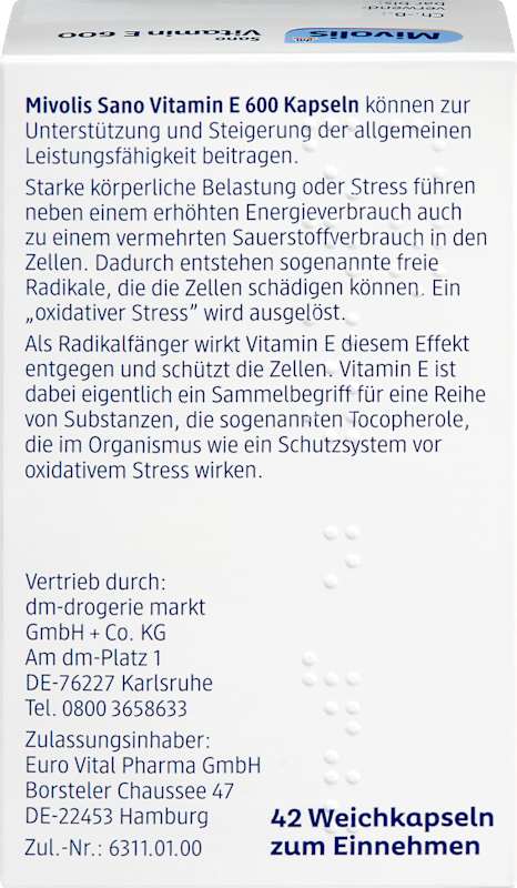 Mivolis Sano Vitamine E 600 capsules molles 42 pièces