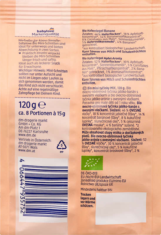 babylove barres aux fruits mini-mix (8 x 15g) dès 1 an, 120 g