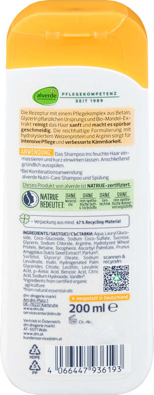 alverde NATURKOSMETIK Shampoing Nutri-Care 200 ml