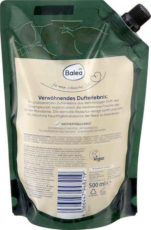Balea Savon liquide Ginseng & Mandarine Verte recharge 500 ml