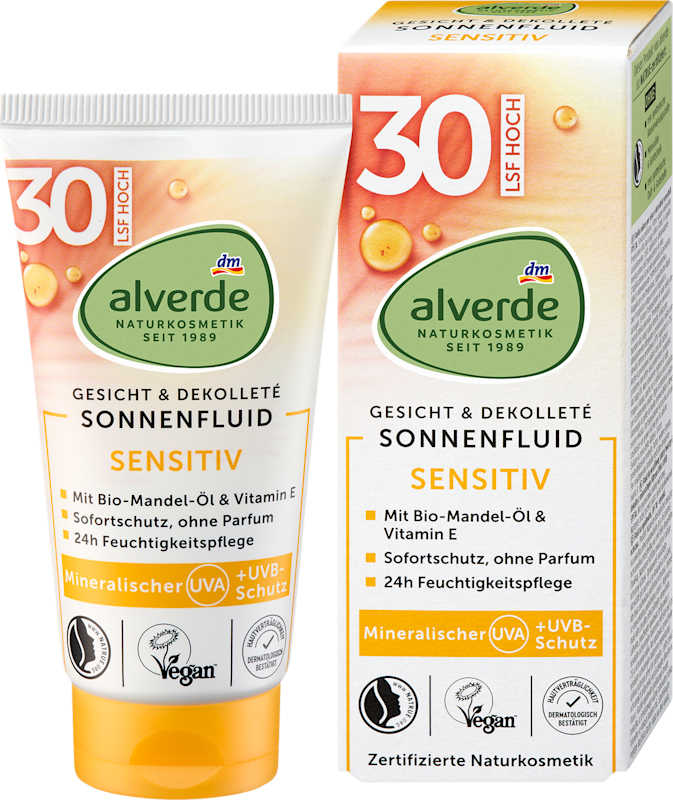 alverde NATURKOSMETIK fluide solaire visage sensitif LSF 30, 50 ml