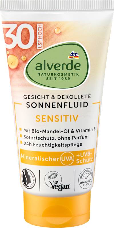 alverde NATURKOSMETIK fluide solaire visage sensitif LSF 30, 50 ml