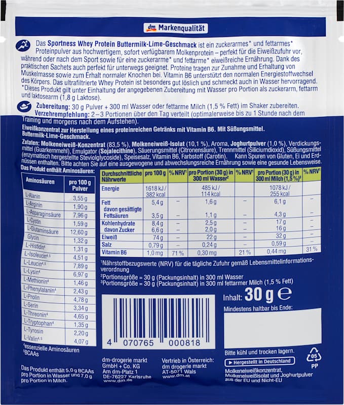 Sportness poudre protéine Whey goût babeurre-citron vert 30 g