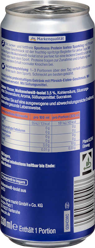 Sportness Boisson protéinée pétillante goût thé glacé pêche prête à boire 330 ml