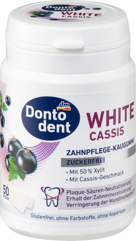 Dontodent Chewing-gum White Cassis sans sucre 50 pièces