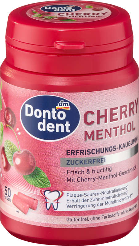 Dontodent Chewing-gum Cherry Menthol sans sucre 50 pièces