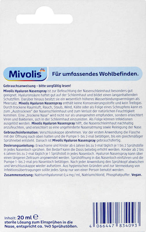 Mivolis spray nasal à l'acide hyaluronique 20 ml