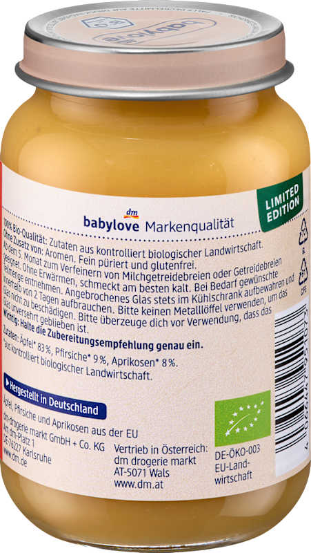 babylove Compote pêche-abricot et pomme dès 5 mois 190 g
