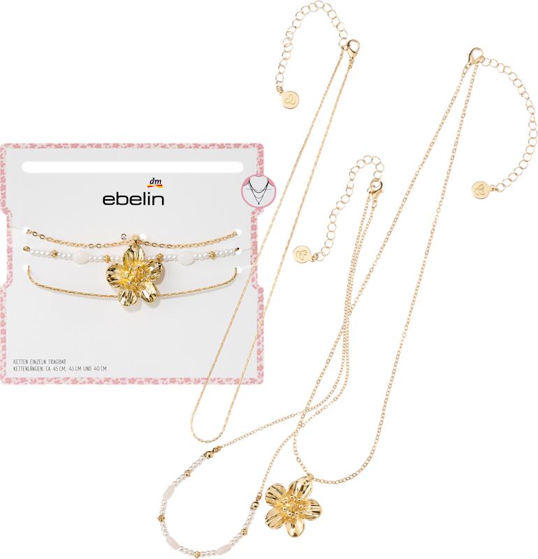 ebelin colliers avec fleur & perles 3 pièces