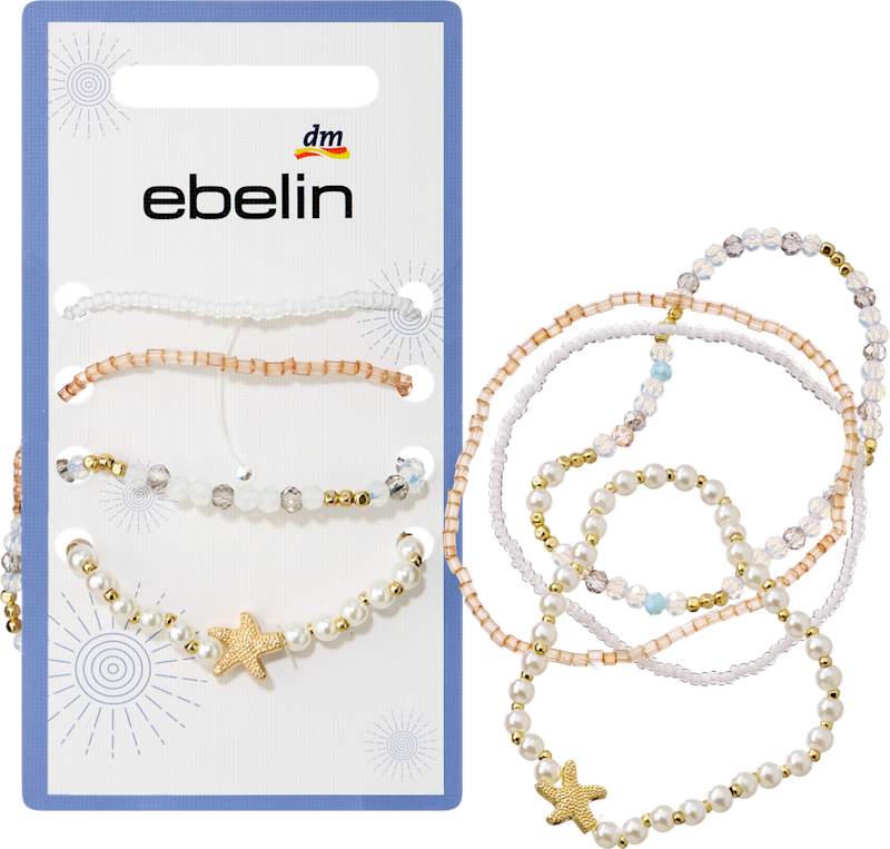ebelin Bracelets élastiques avec perles blanc/doré, 4 pièces