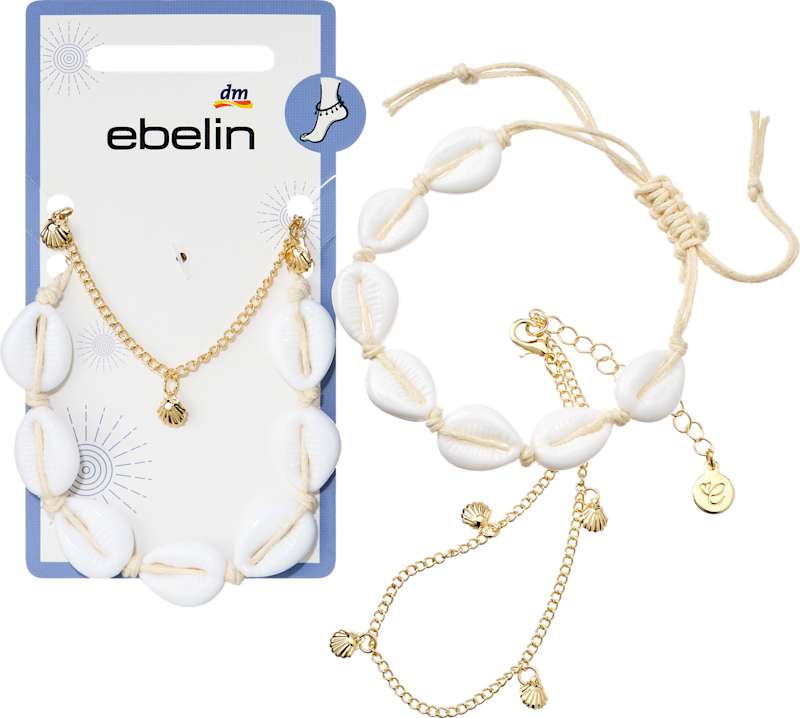 ebelin Chaînes de cheville avec coquillages dorées 2 pièces