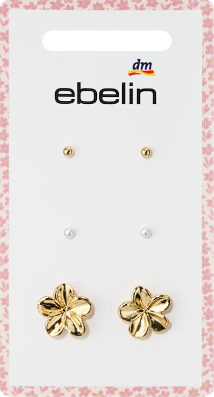 ebelin Boucles d'oreilles fleurs & perles aspect doré 6 pièces