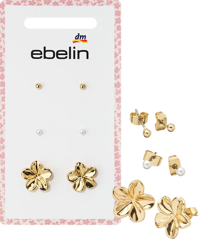 ebelin Boucles d'oreilles fleurs & perles aspect doré 6 pièces