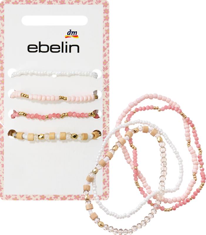 ebelin Bracelets élastiques à perles rose/blanc, 4 pièces