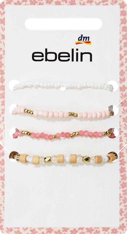 ebelin Bracelets élastiques à perles rose/blanc, 4 pièces