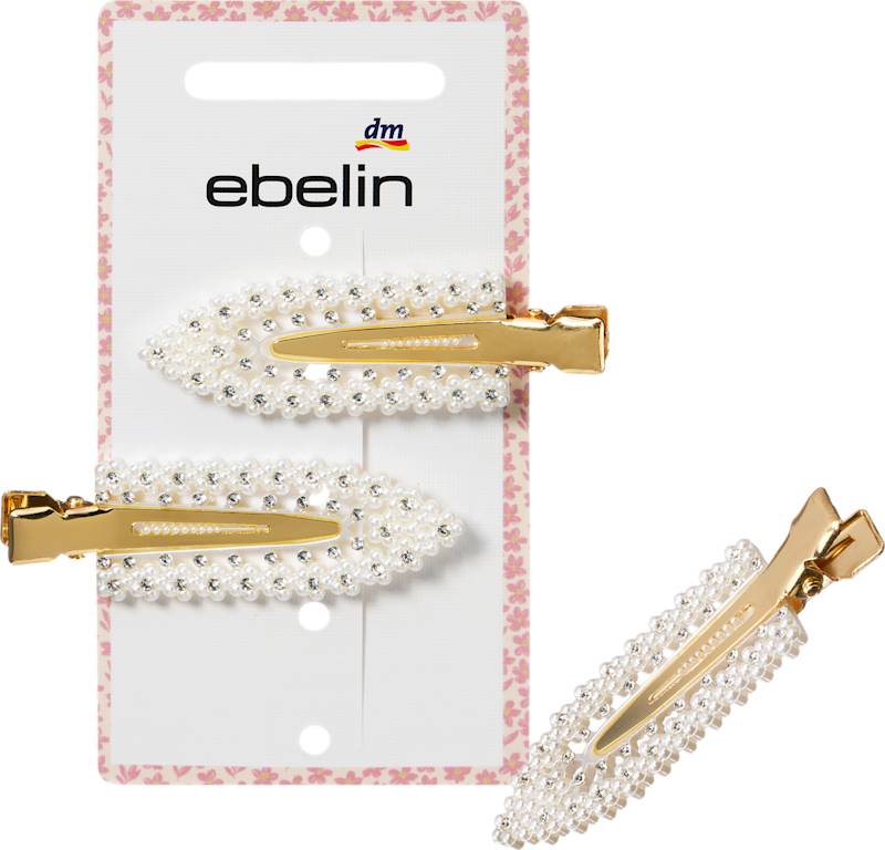 ebelin Pinces à cheveux avec perles & paillettes blanc 2 pièces