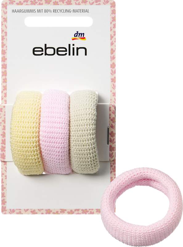 ebelin Élastiques cheveux jaune/rose/vert sauge, 3 pièces