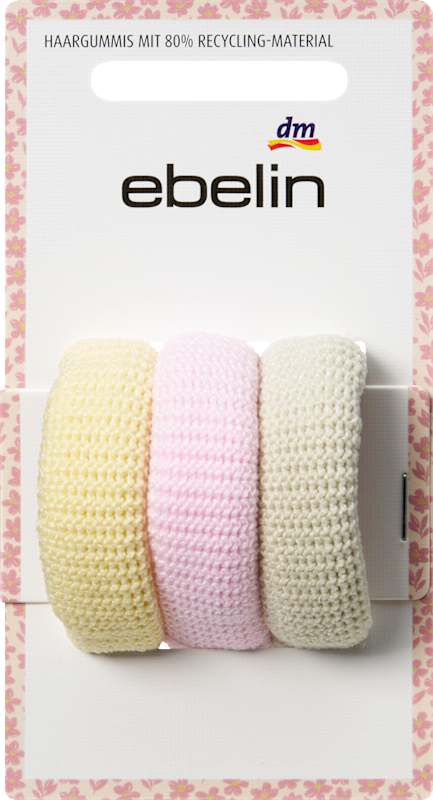 ebelin Élastiques cheveux jaune/rose/vert sauge, 3 pièces