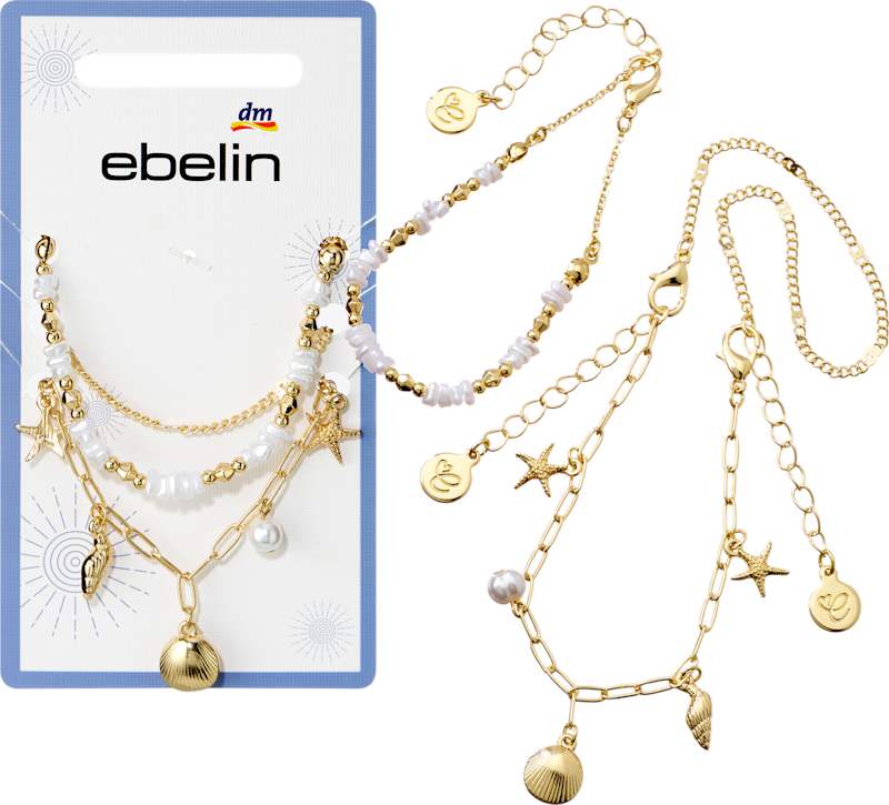 ebelin Bracelets marins avec perles aspect doré, 3 pcs