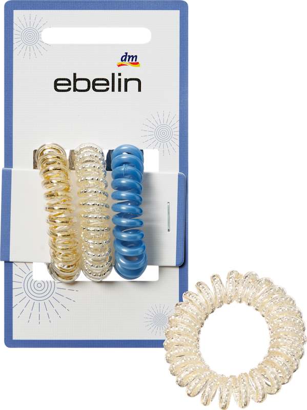 ebelin Élastiques cheveux spirale blanc/bleu/doré 3 pièces