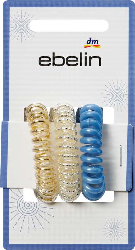ebelin Élastiques cheveux spirale blanc/bleu/doré 3 pièces