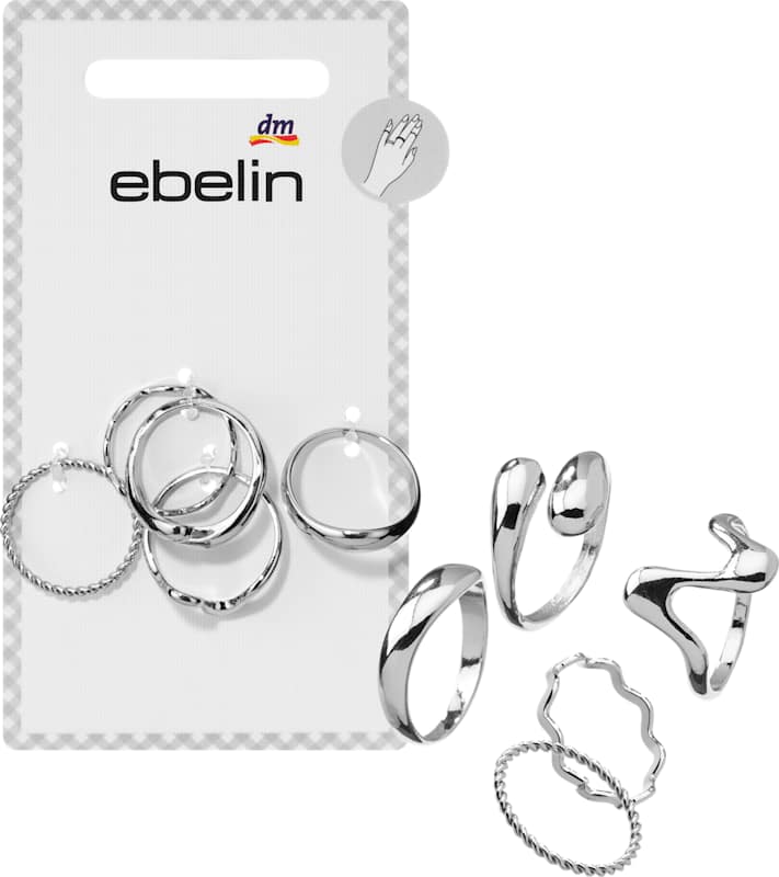ebelin Bagues aspect argent 5 pièces