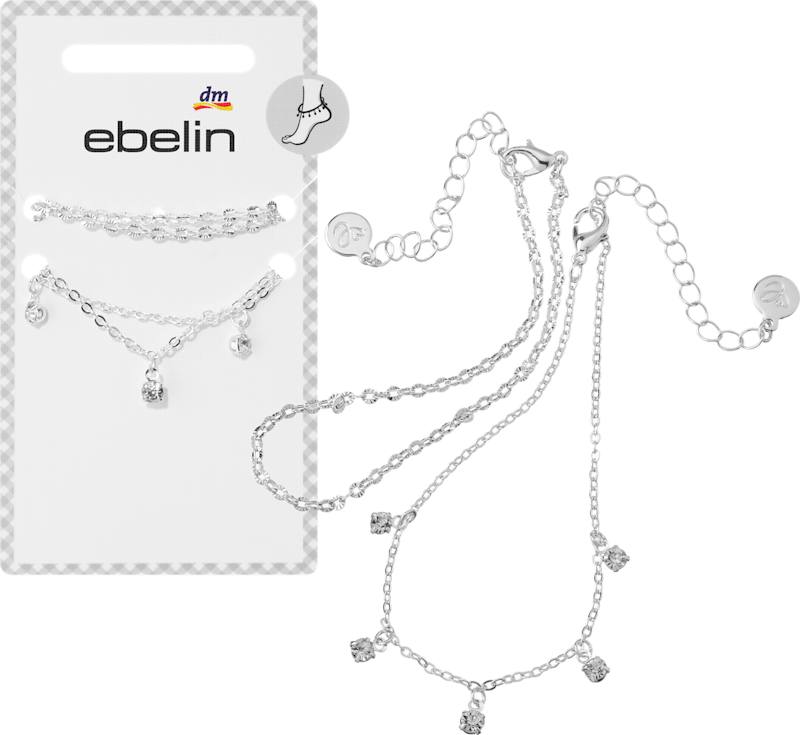 ebelin chaînes de cheville avec strass aspect argent 2 pièces