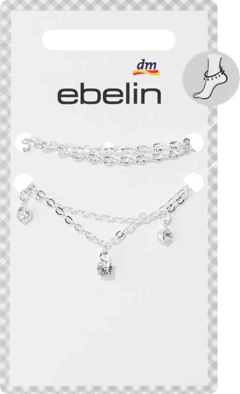 ebelin chaînes de cheville avec strass aspect argent 2 pièces