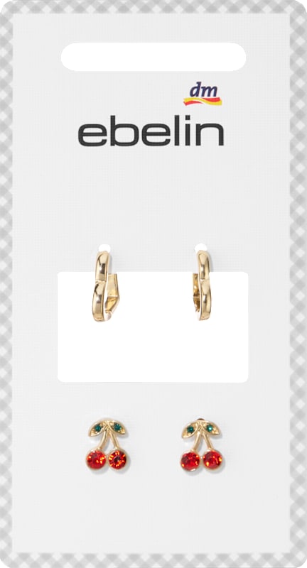 ebelin Boucles d'oreilles cœur & cerises doré 4 pièces
