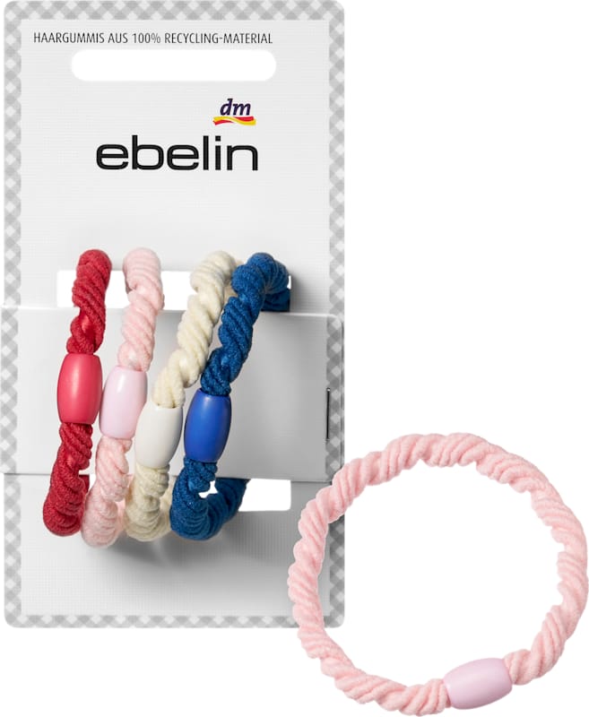 ebelin Élastiques cheveux torsadés rouge/rose/blanc/bleu 4 pcs