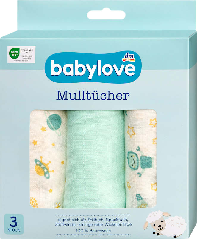 babylove Langes mousseline crème/menthe 3 pièces