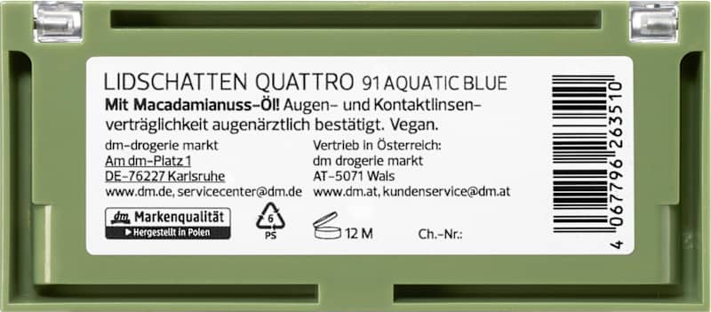 alverde NATURKOSMETIK palette fards à paupières Quattro 91 Aquatic Blue 4 g