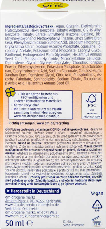 SUNDANCE Fluide solaire visage vitamine C, LSF 50+, 50 ml