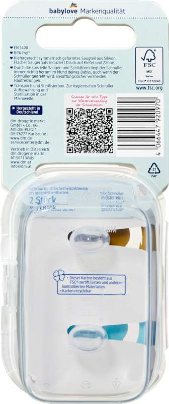babylove Sucette silicone symétrique ocre/turquoise, T. 1, 0-6 mois, 2 pièces