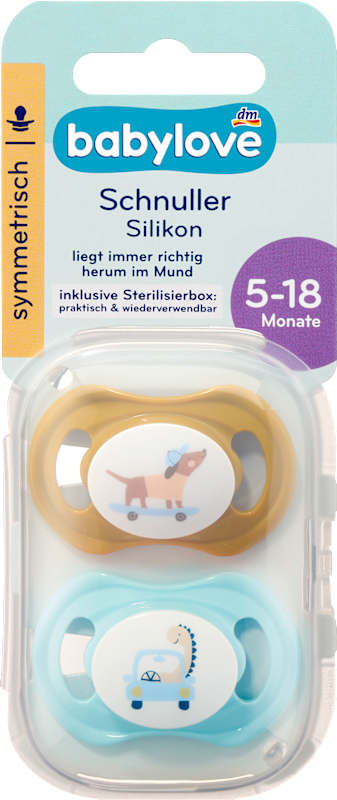 babylove Tétine silicone symétrique, ocre/turquoise, T2, 5-18 mois, 2 pc