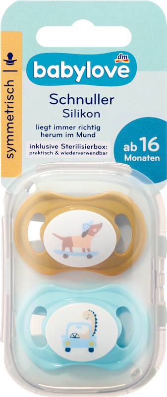 babylove tétine silicone symétrique ocre/turquoise T.3 dès 16 mois, 2 pc